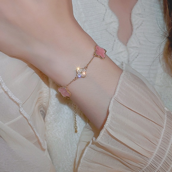 New! Pink clover bracelet, 18 k gold plated - Picture 3 of 5